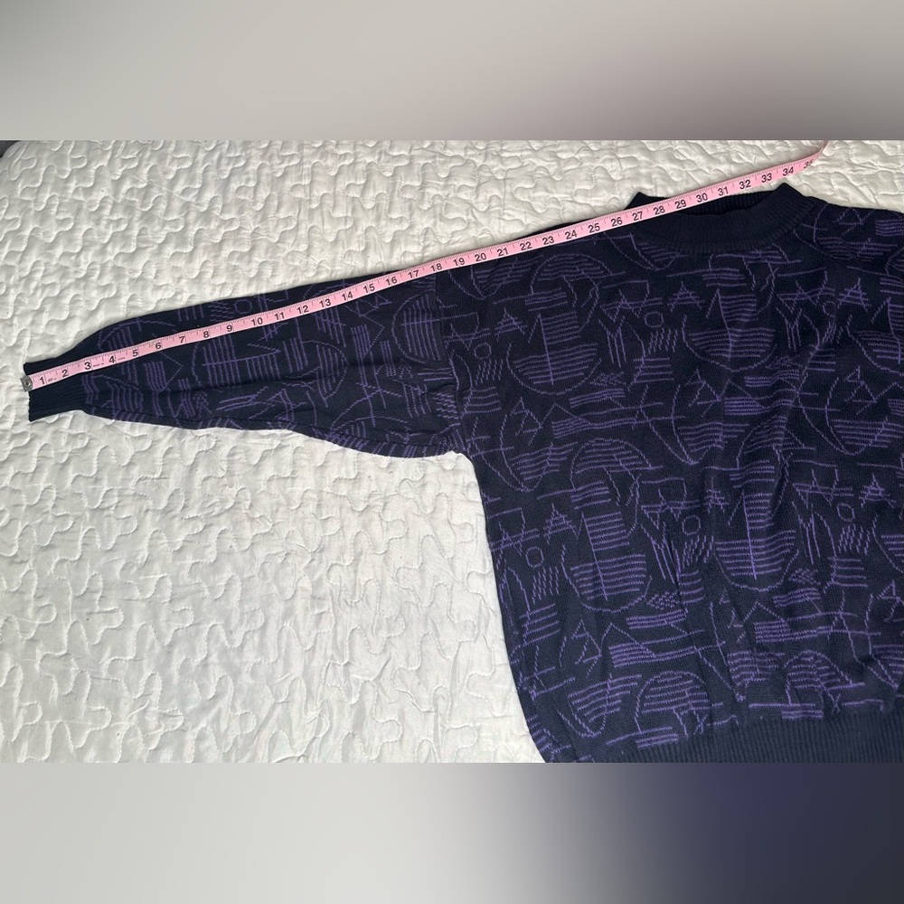 Vintage Mondo di Marco Geometric Sweater Purple Black Bold Knit L/52 Italy - Picture 9 of 9